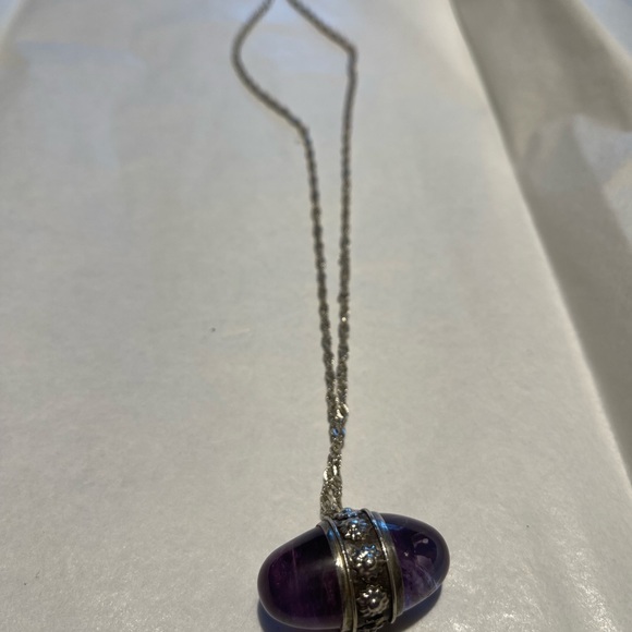 Amethyst Cobachon on Silver Chain - Picture 4 of 6